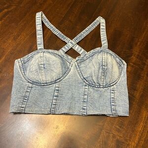 Faux Denim Blue Women's Top